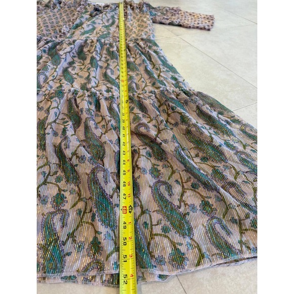 Debbie Katz South Beach Boho Paisley 100% Viscose Maxi Dress XL Sequin Metallic - Picture 4 of 7